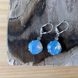 Blue Flash Rainbow Moonstone Earrings set in Sterling silver.
